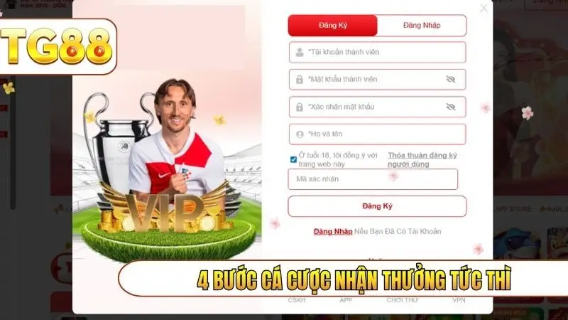 4 bước cá cược nhận thưởng tức thì