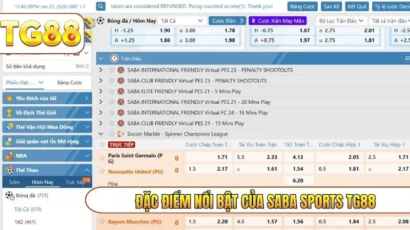 Đặc điểm nổi bật của saba sports TG88